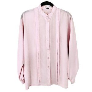 80s Tina Monaco Light Pink Semi-Sheer Collarless Batwing Long Sleeve Blouse